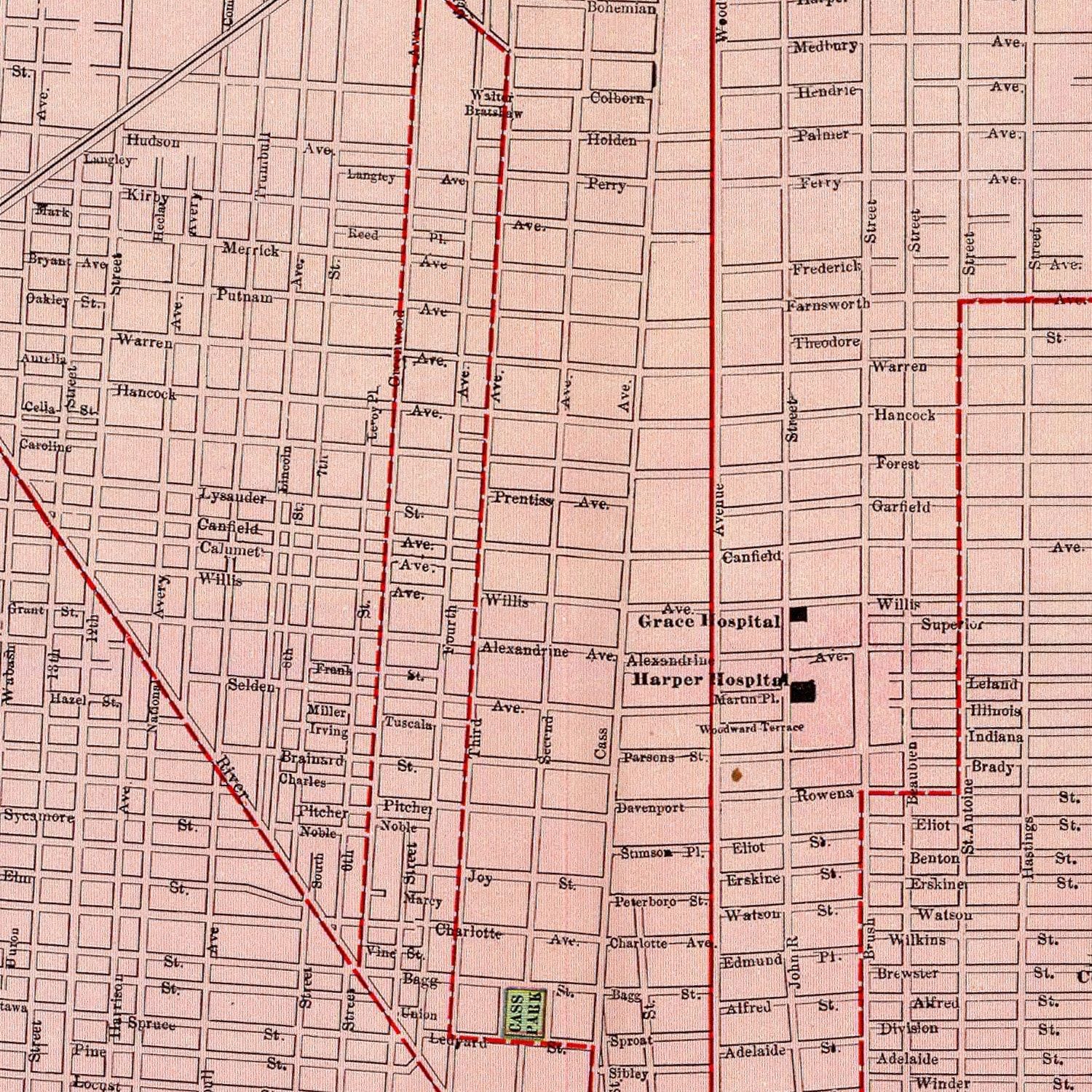 Vintage Map of Detroit, Michigan 1897