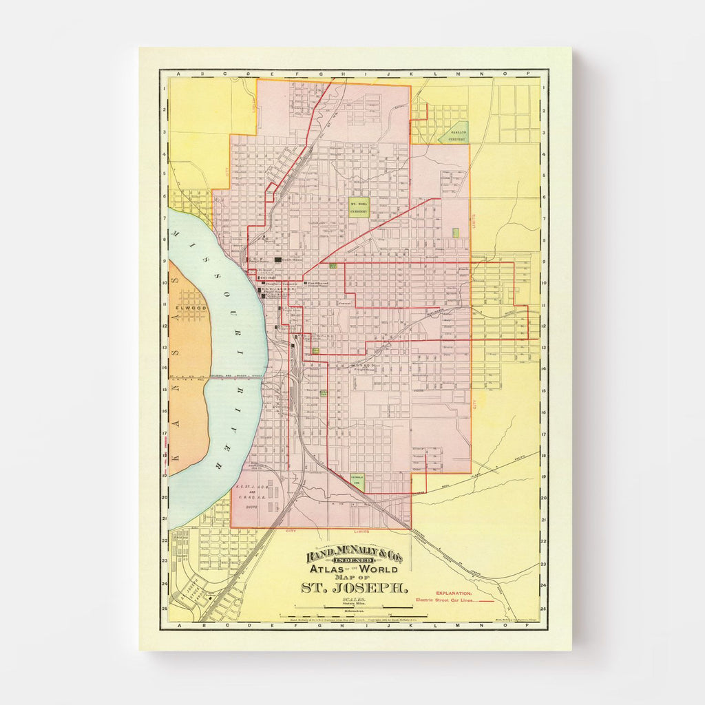 Vintage Map of Saint Joseph, Missouri 1897