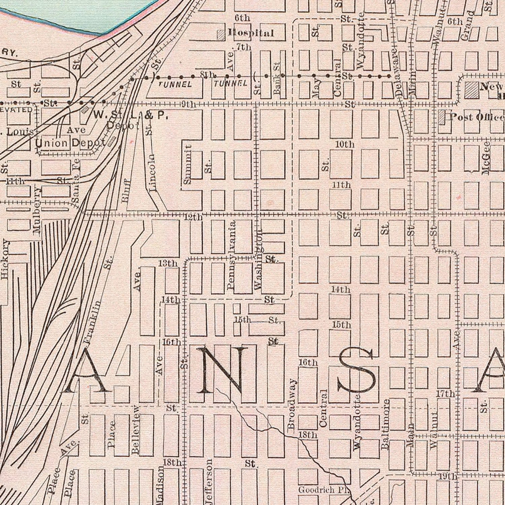 Vintage Map of Kansas City, Kansas 1897