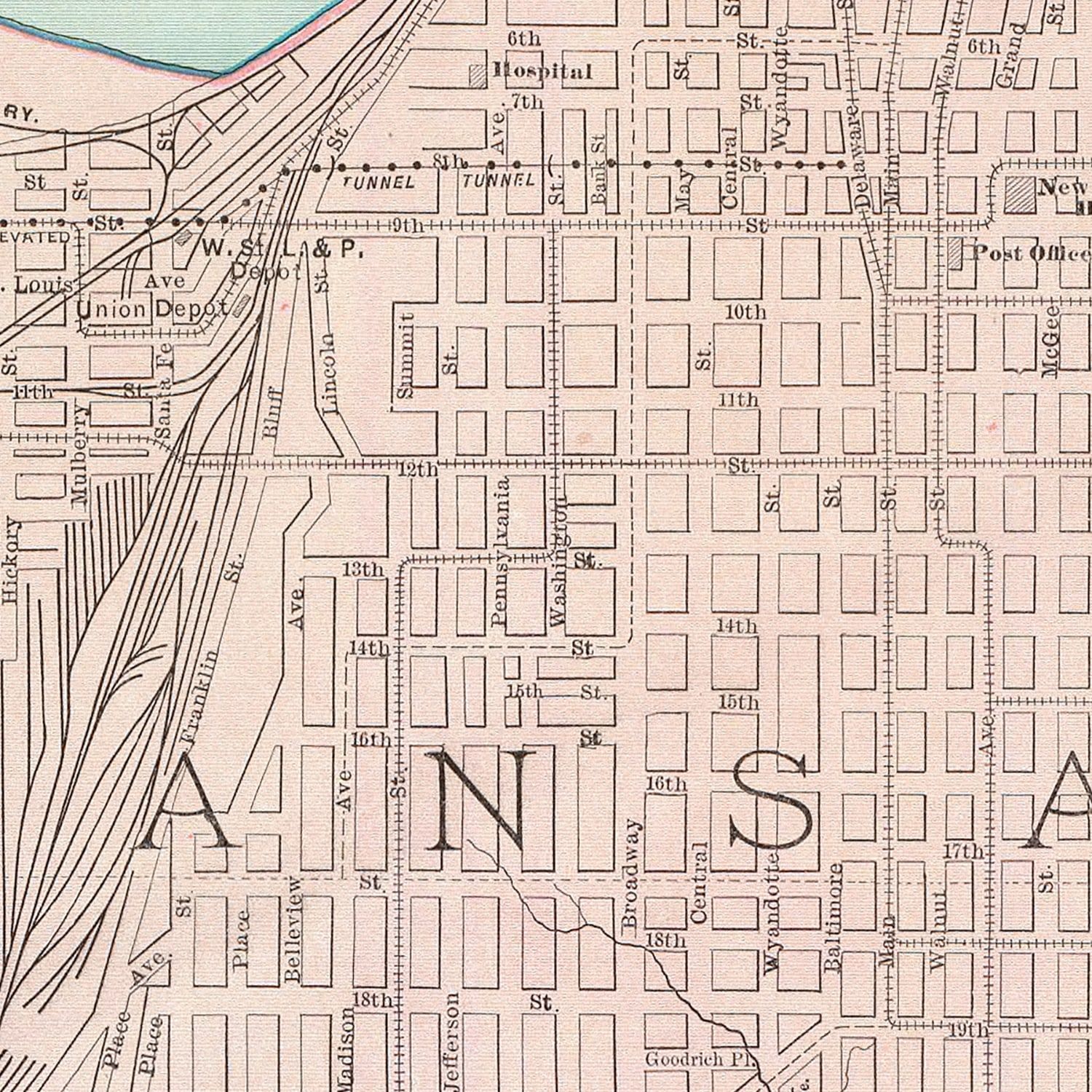 Vintage Map of Kansas City, Kansas 1897