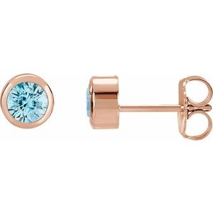 14K Rose Gold Natural Blue Zircon Bezel-Set Earrings