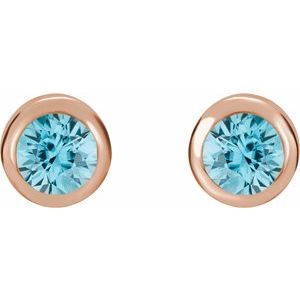 14K Rose Gold Natural Blue Zircon Bezel-Set Earrings – image 2