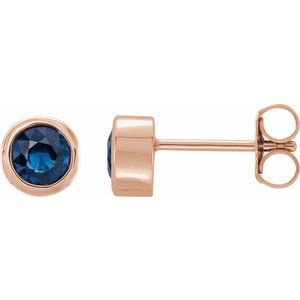 14K Rose Gold Natural Blue Sapphire Bezel-Set Earrings