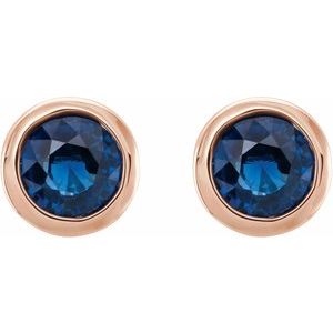 14K Rose Gold Natural Blue Sapphire Bezel-Set Earrings – image 2