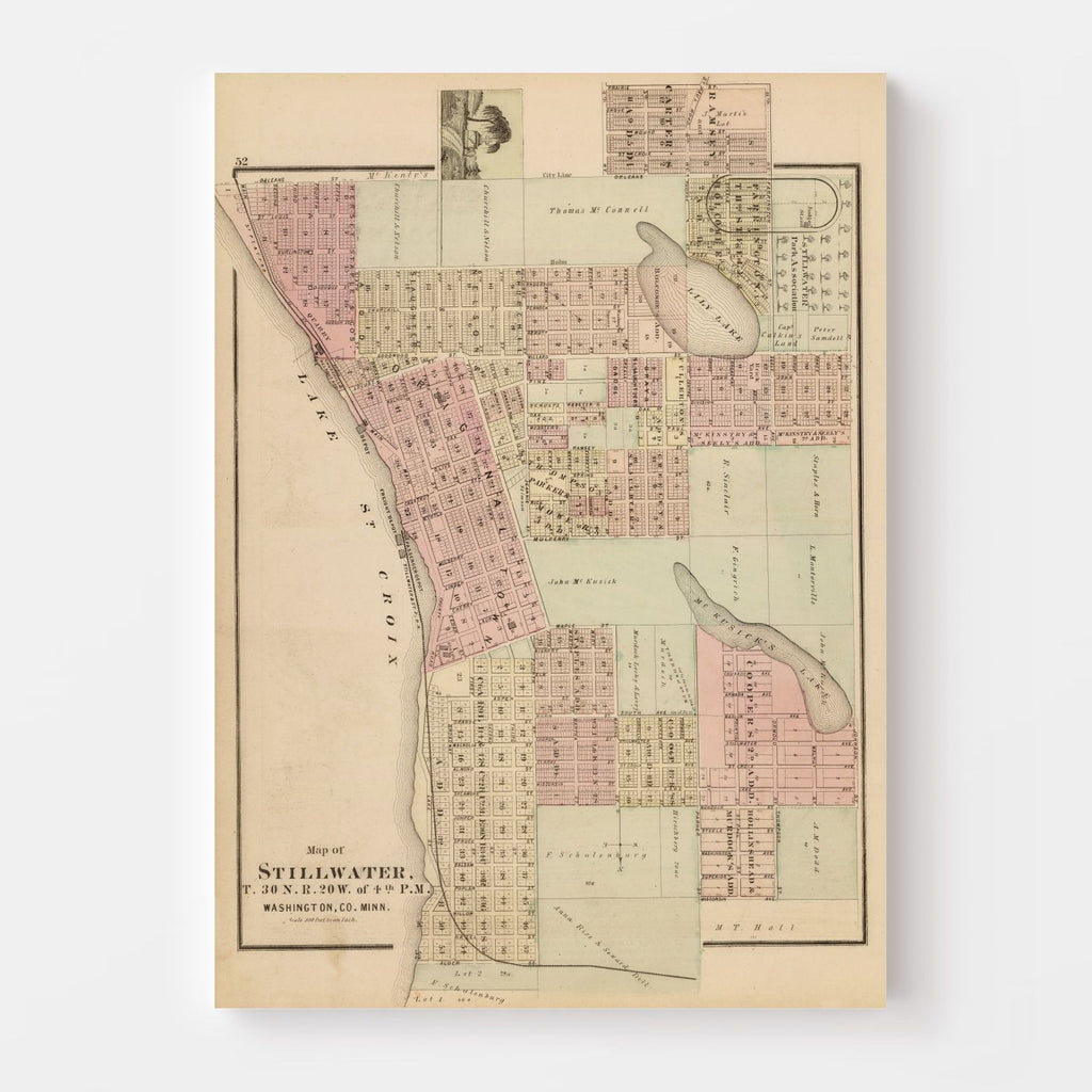 Vintage Map of Stillwater, Minnesota 1874