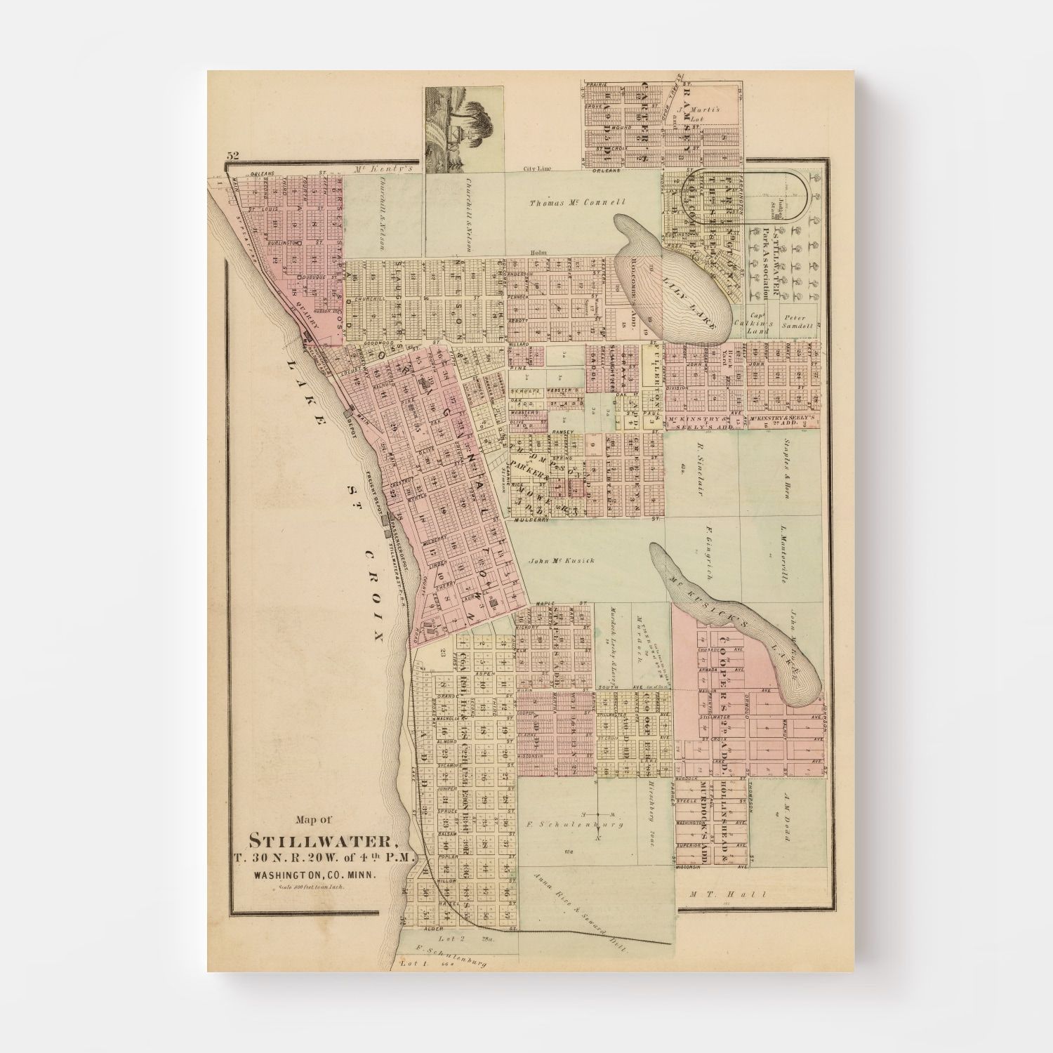 Vintage Map of Stillwater, Minnesota 1874