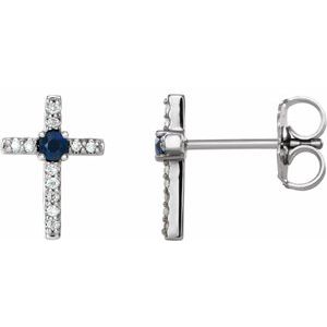 Platinum Lab-Grown Blue Sapphire & .05 CTW Natural Diamond Cross Earrings