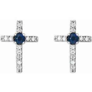 Sterling Silver Natural Blue Sapphire & .05 CTW Natural Diamond Cross Earrings – image 2