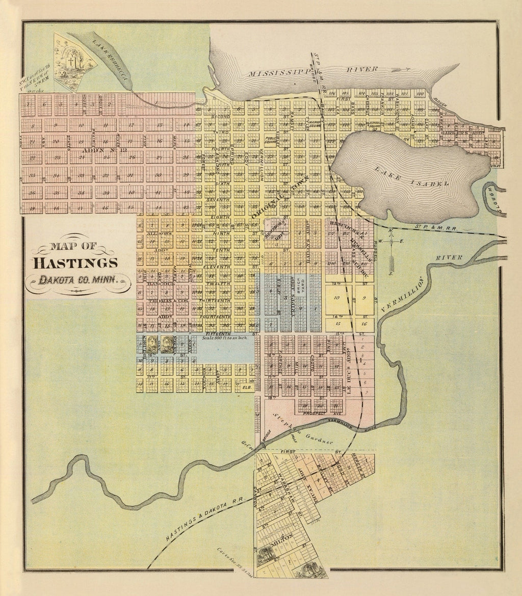 Vintage Map of Hastings, Minnesota 1874