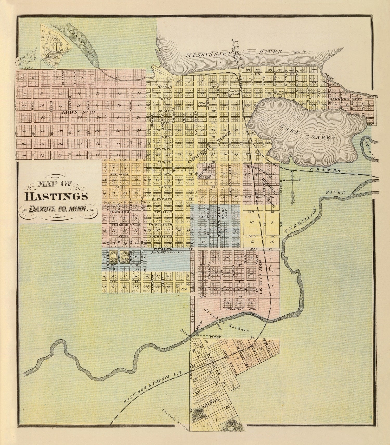 Vintage Map of Hastings, Minnesota 1874