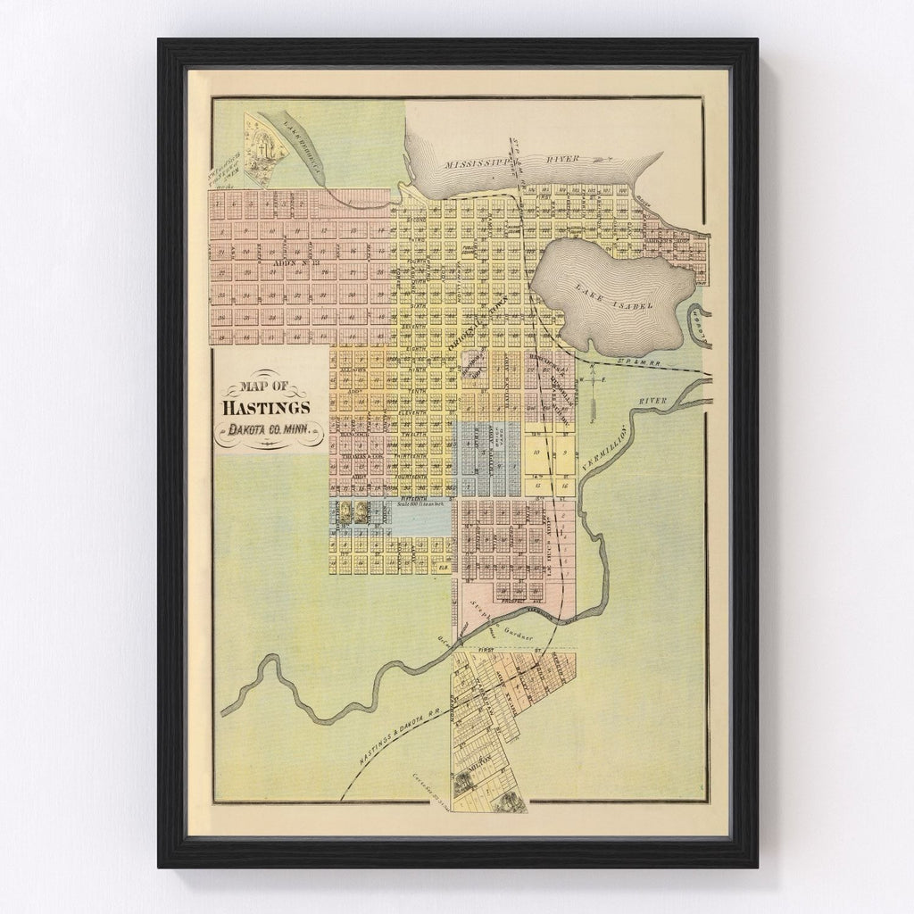 Vintage Map of Hastings, Minnesota 1874