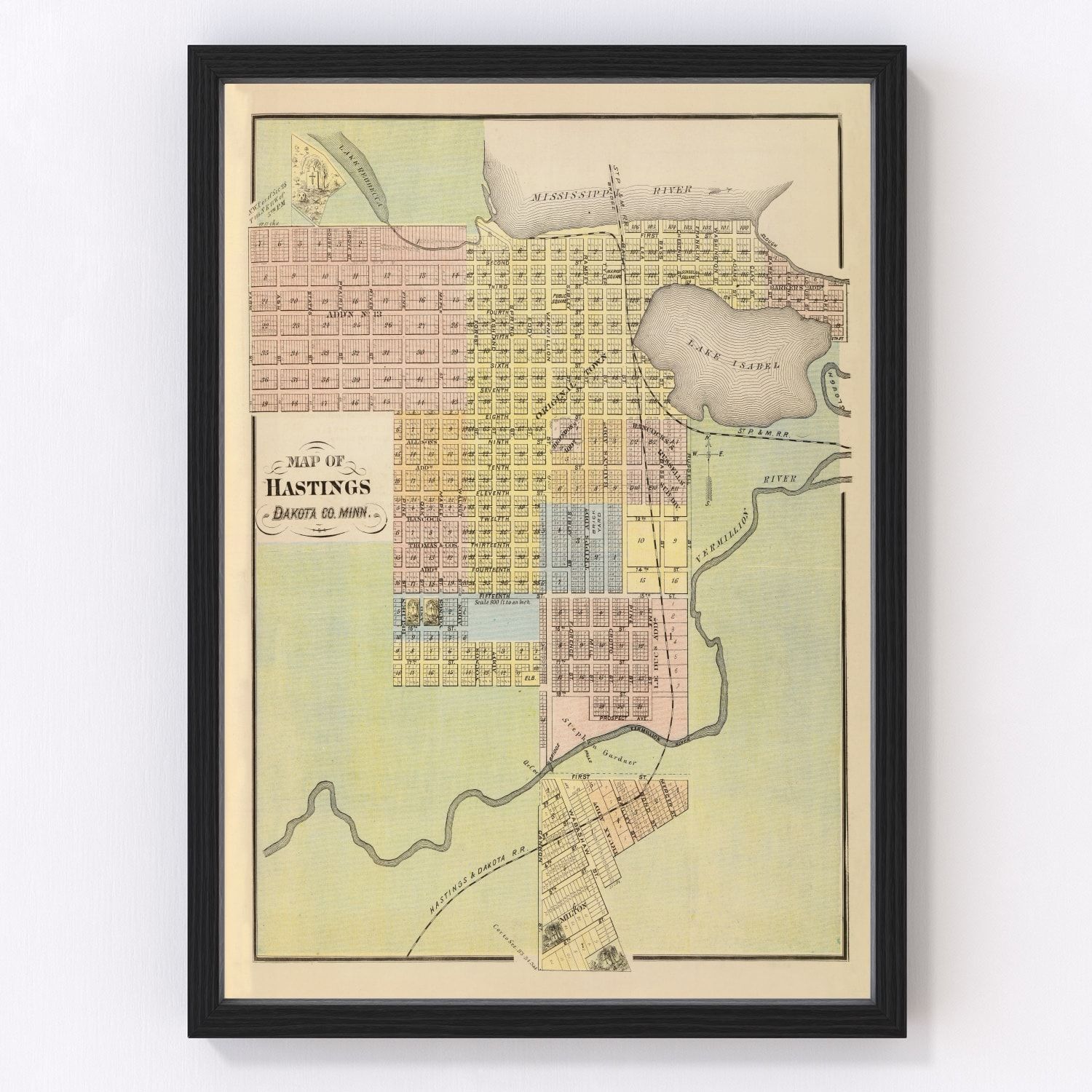 Vintage Map of Hastings, Minnesota 1874