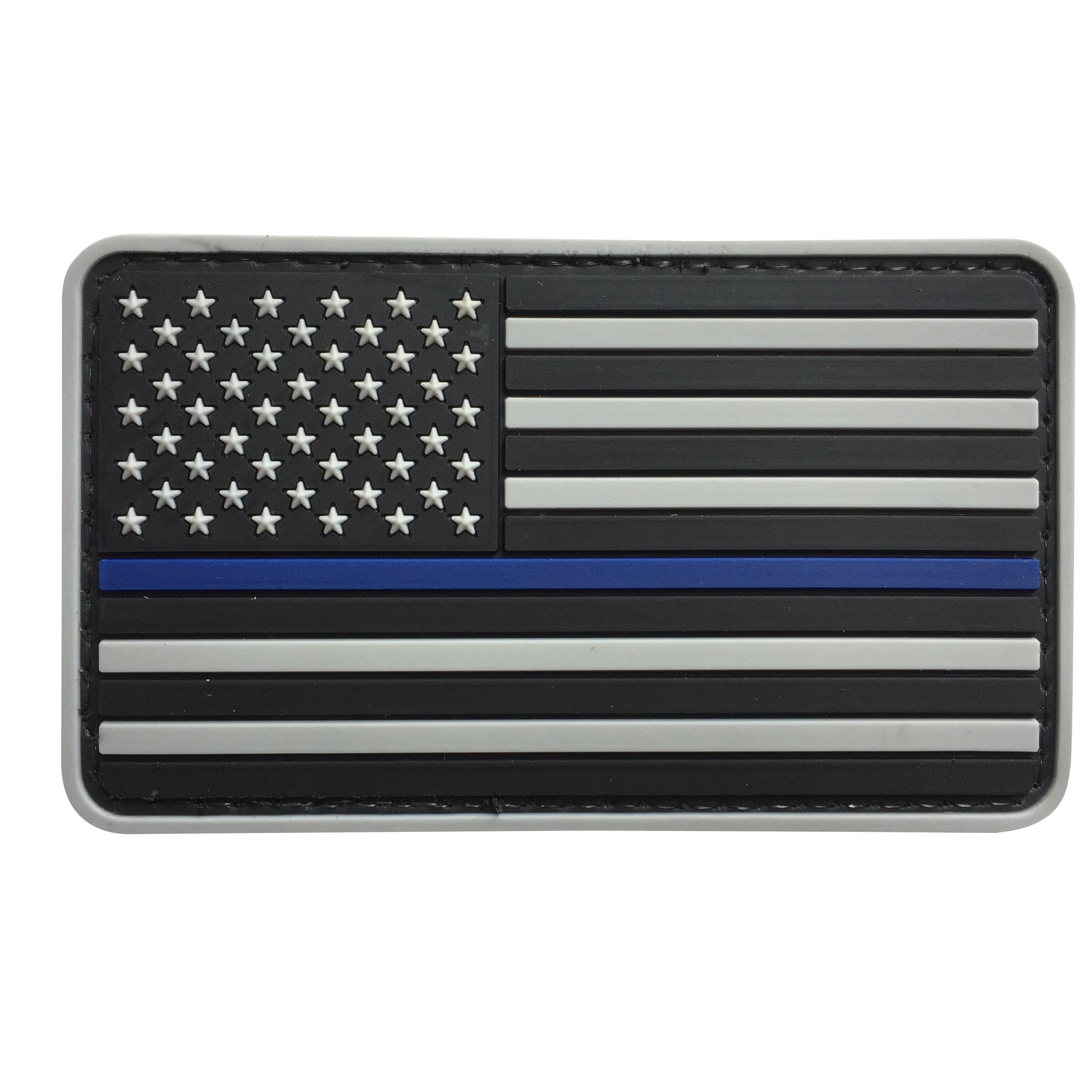 US Flag Forward PVC Patch Black and Light Gray with Blue Line