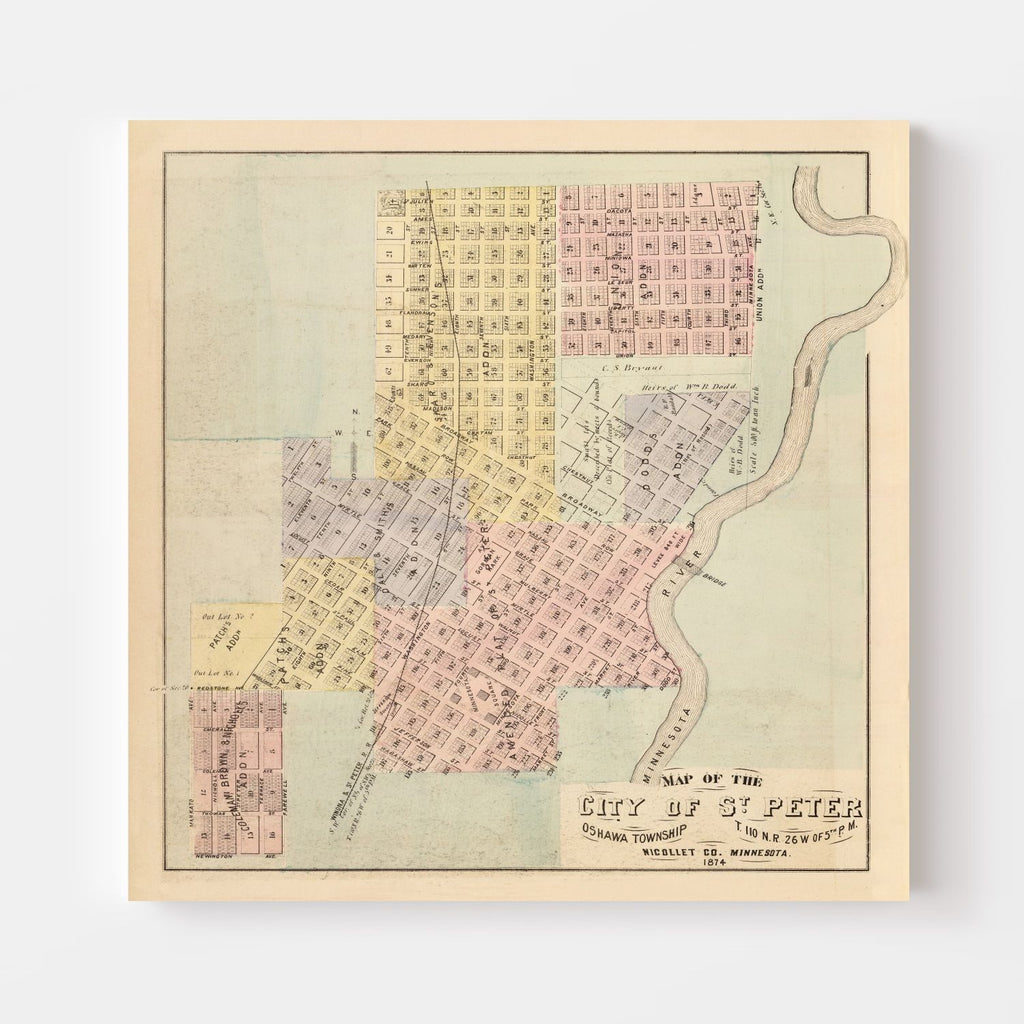 Vintage Map of Saint Peter, Minnesota 1874