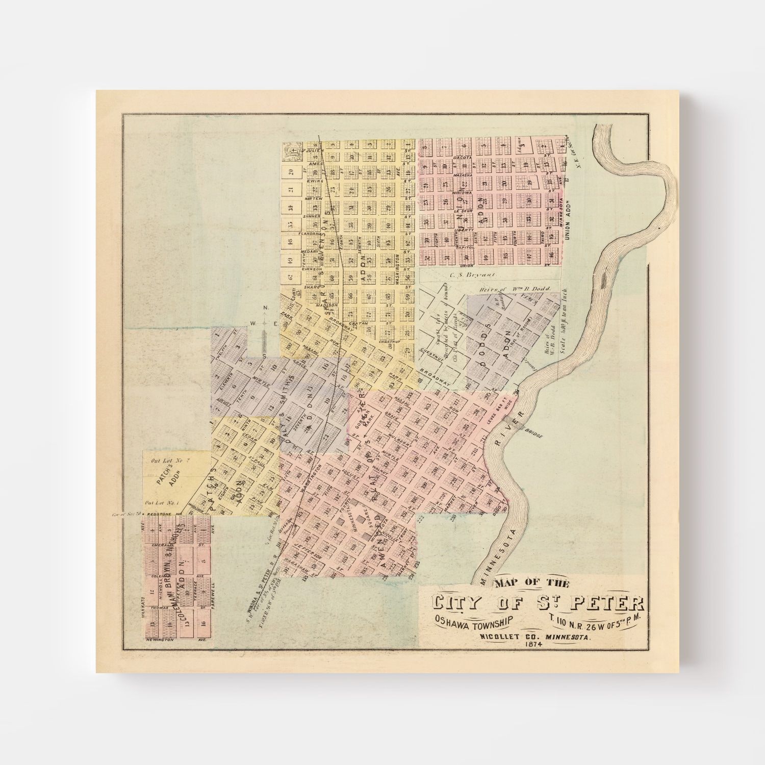 Vintage Map of Saint Peter, Minnesota 1874