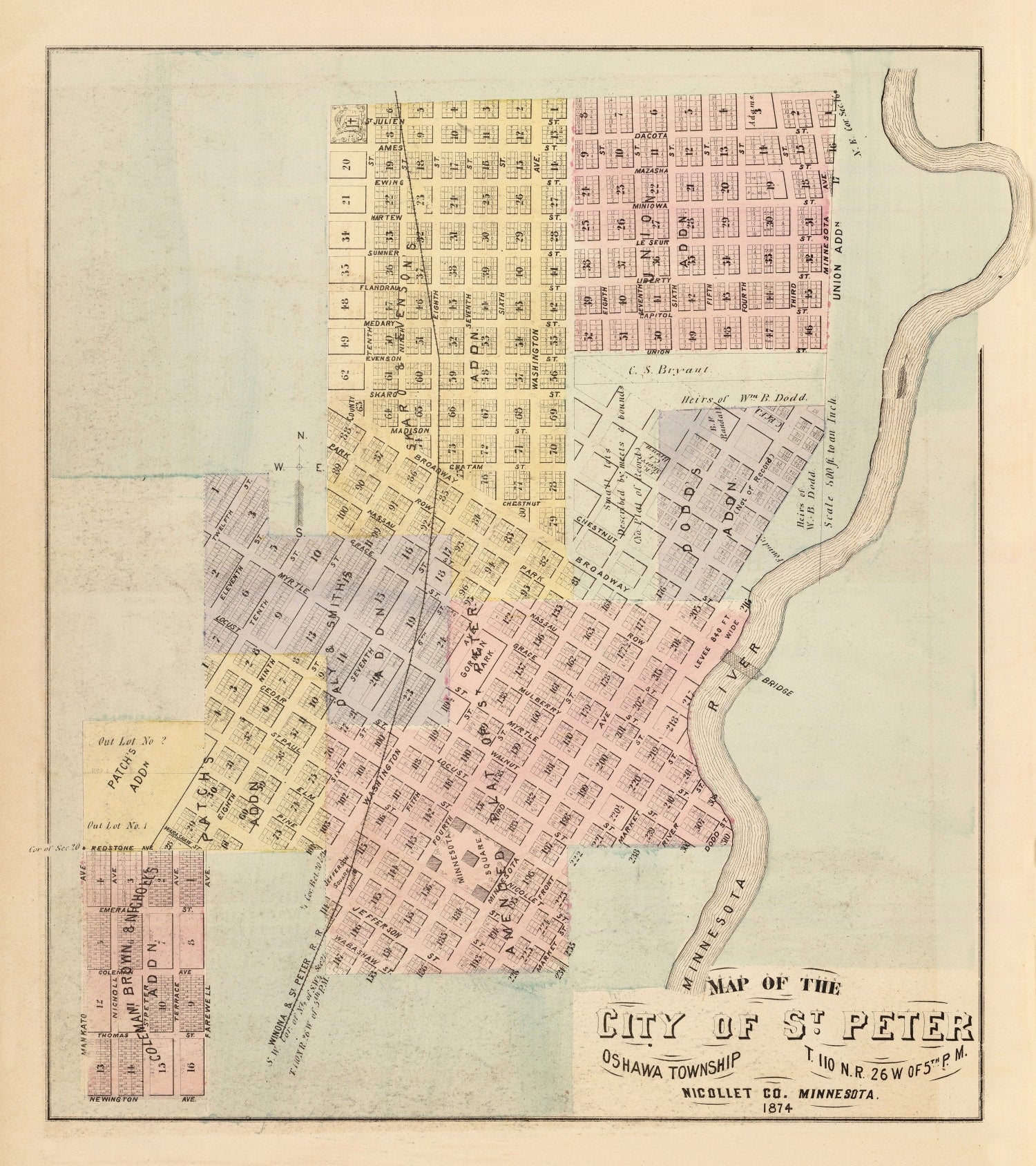 Vintage Map of Saint Peter, Minnesota 1874