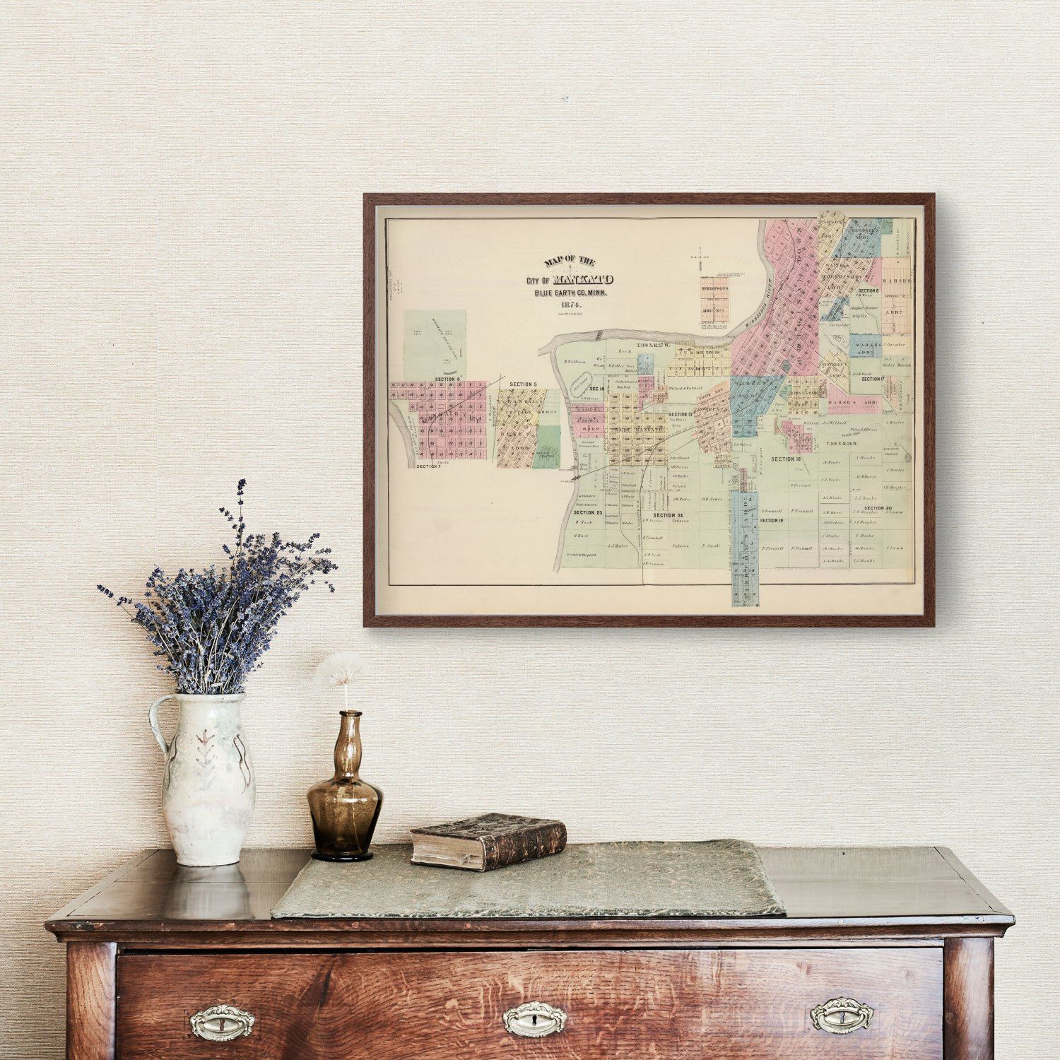 Vintage Map of Mankato, Minnesota 1874