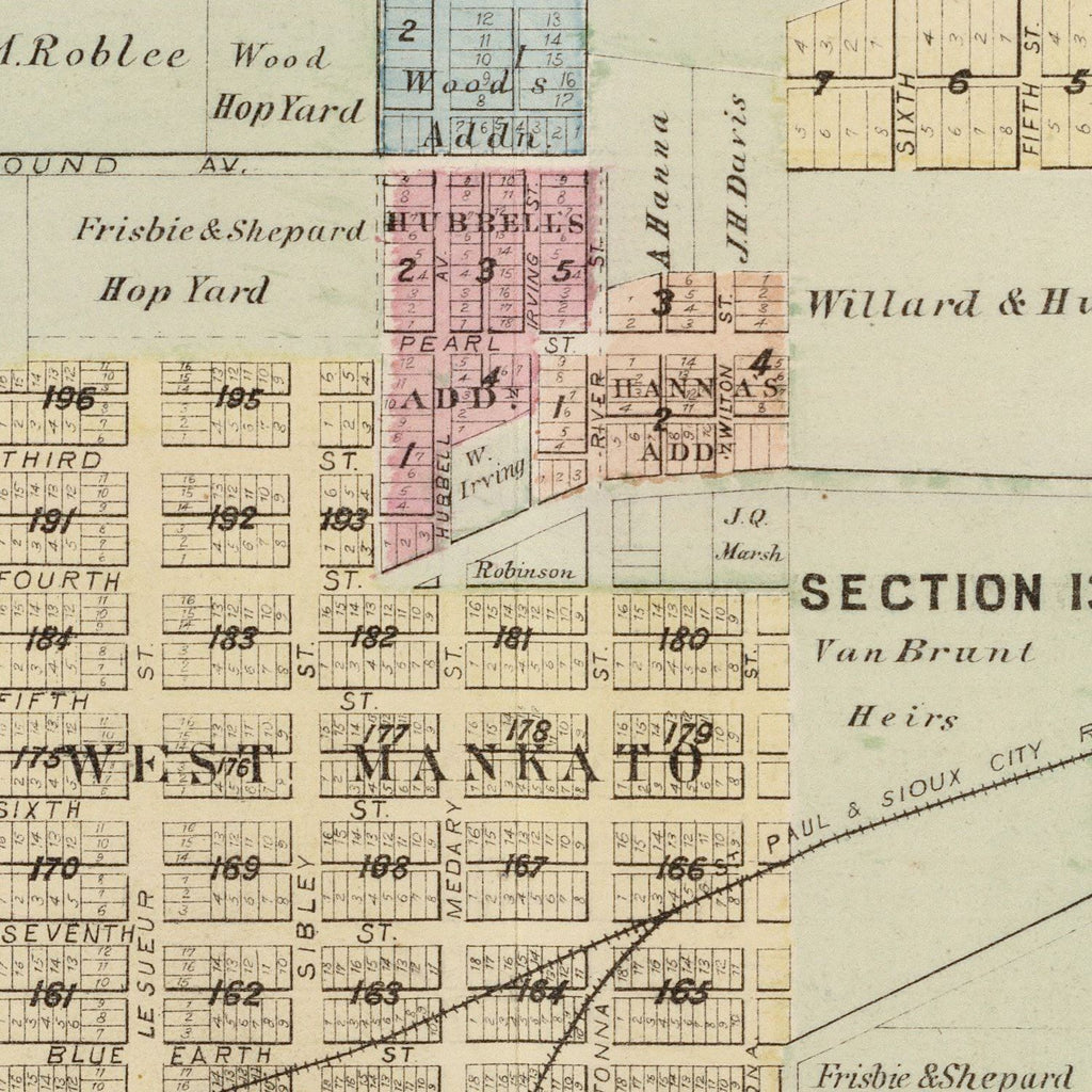 Vintage Map of Mankato, Minnesota 1874