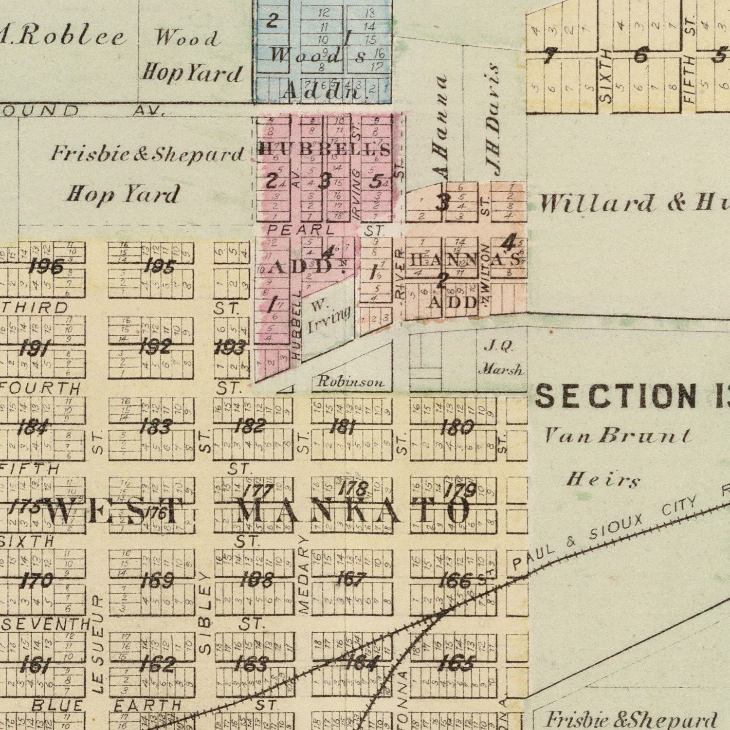Vintage Map of Mankato, Minnesota 1874