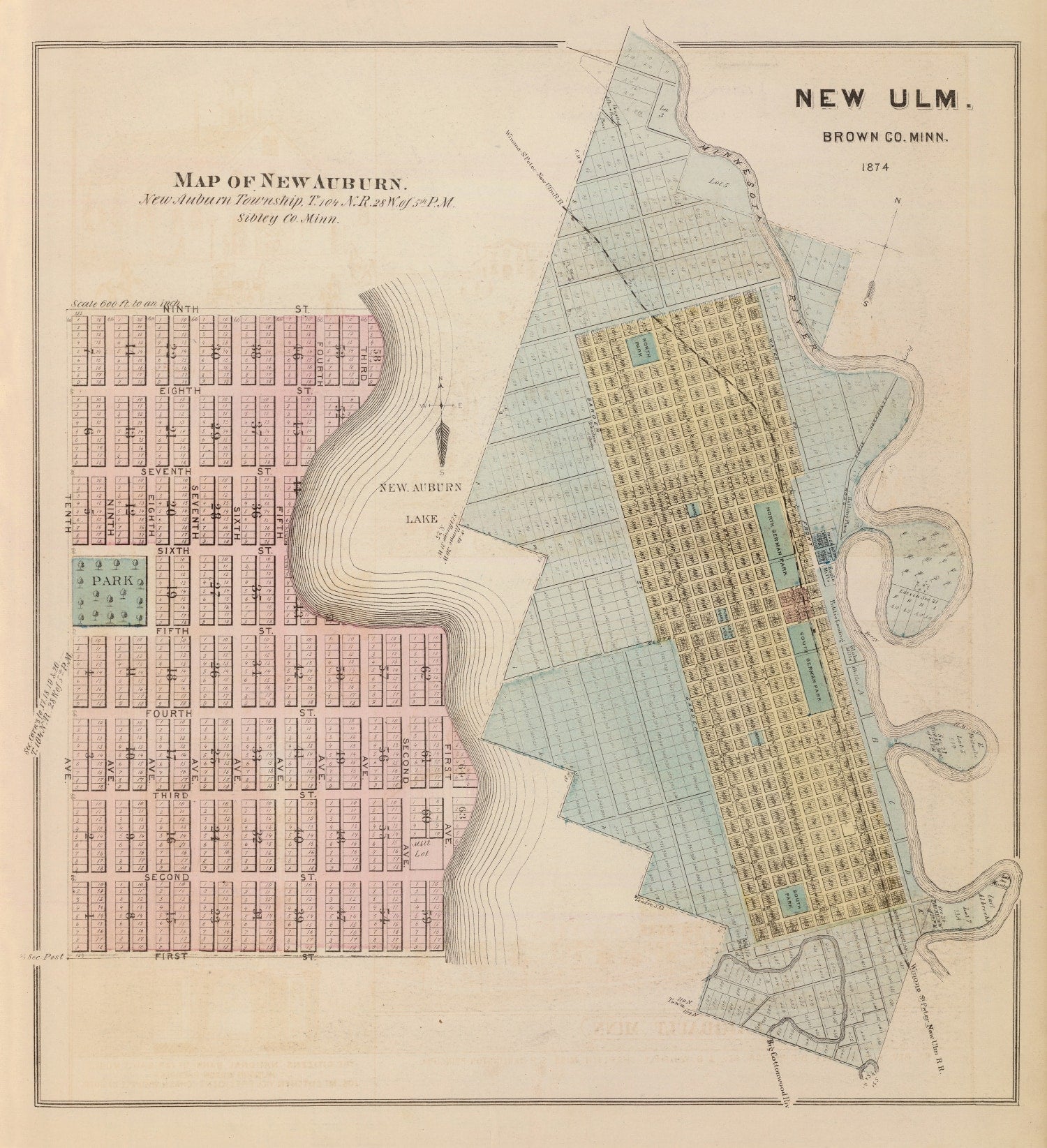 Vintage Map of New Auburn, Minnesota 1874