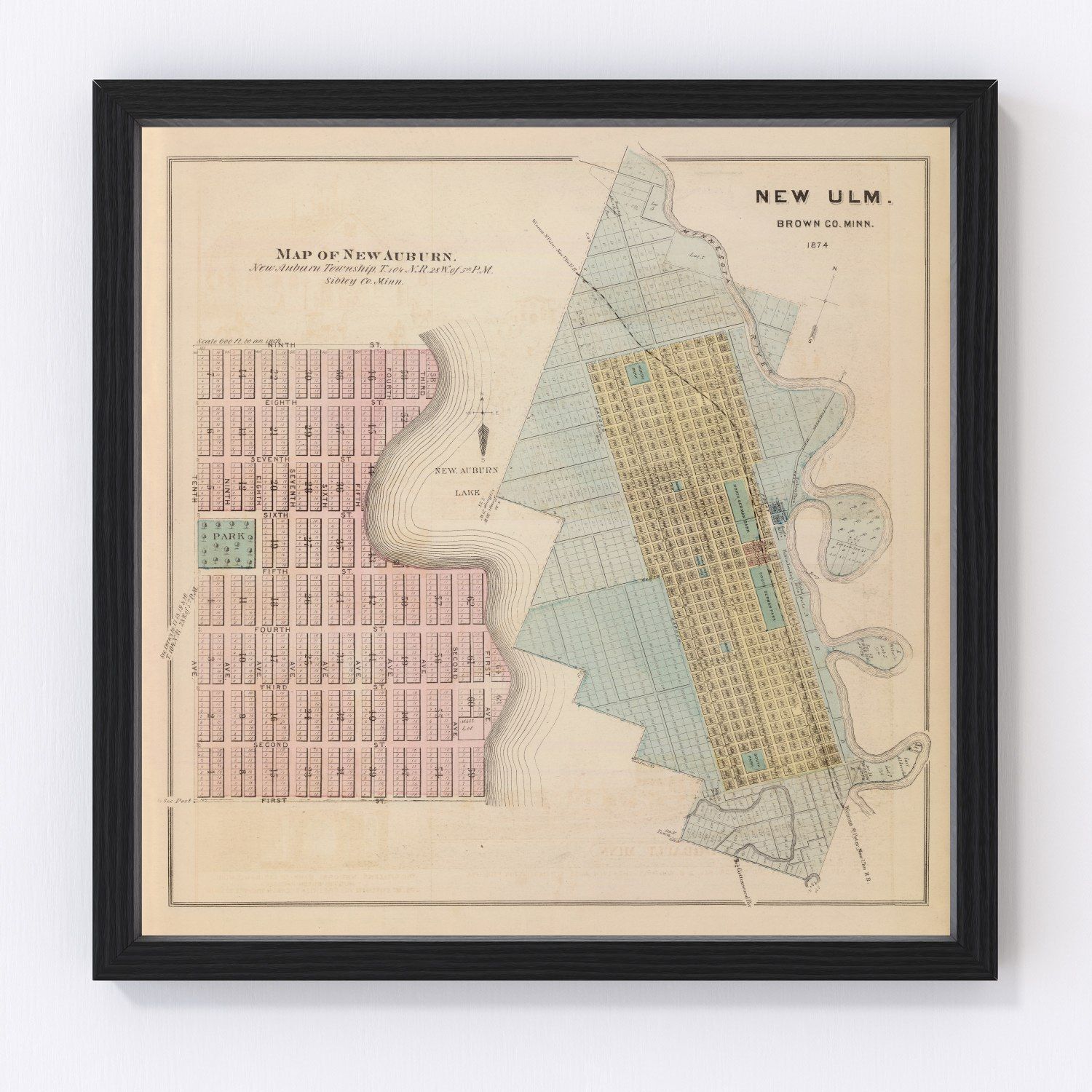 Vintage Map of New Auburn, Minnesota 1874