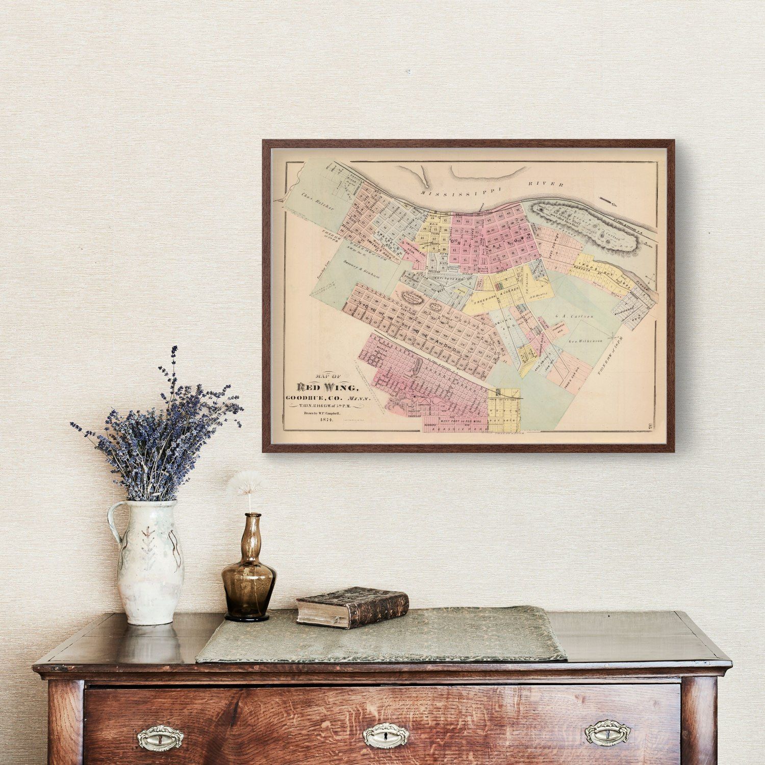 Vintage Map of Red Wing, Minnesota 1874