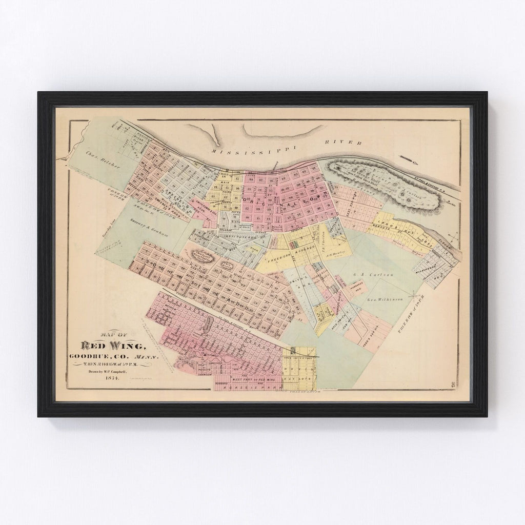 Vintage Map of Red Wing, Minnesota 1874