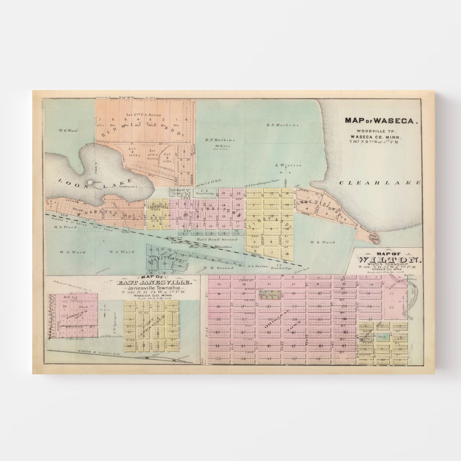 Vintage Map of Janesville, Minnesota 1874