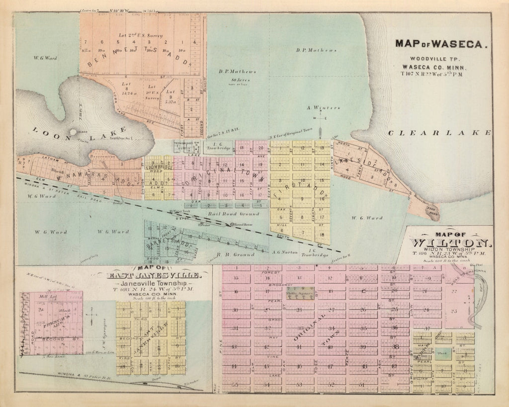 Vintage Map of Janesville, Minnesota 1874