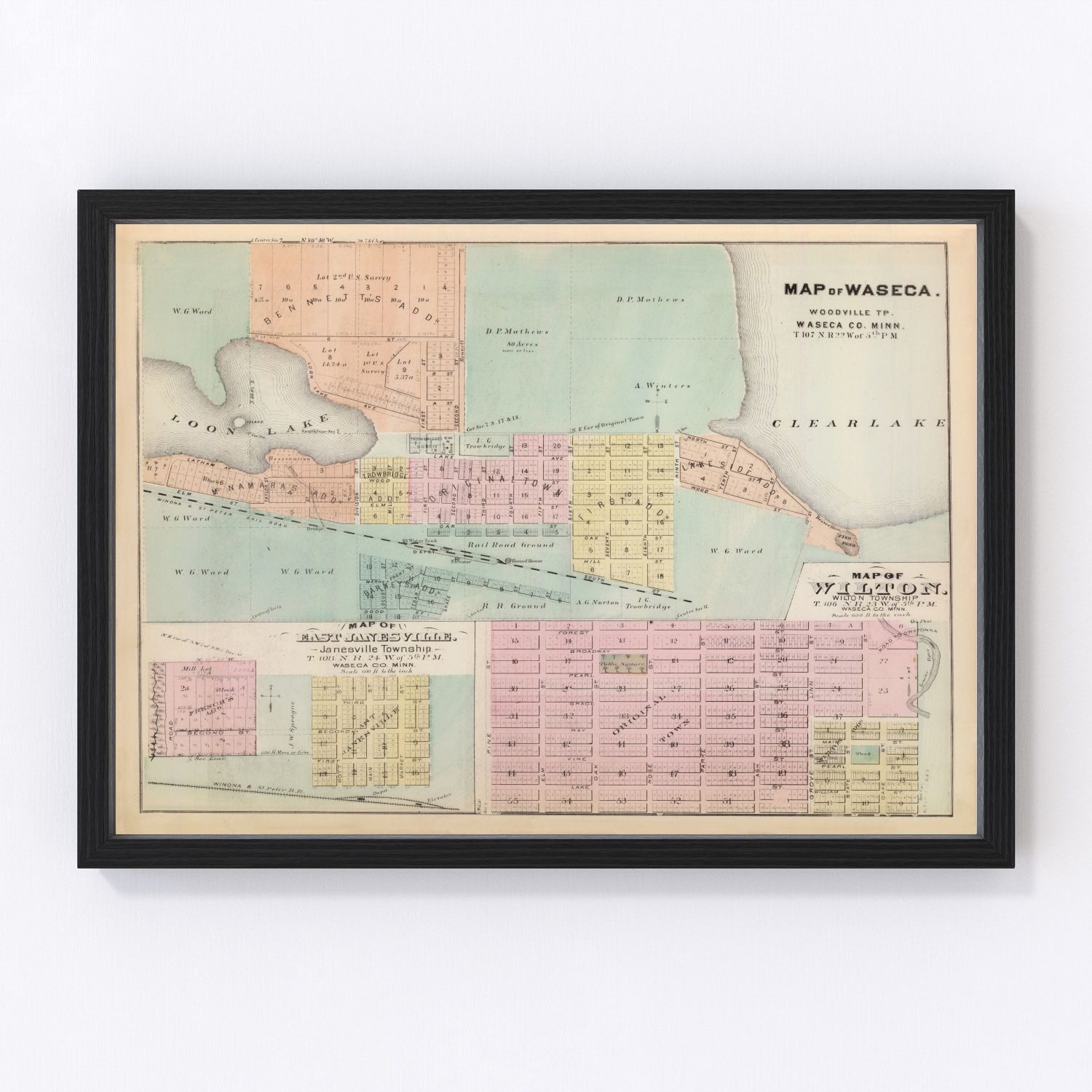 Vintage Map of Janesville, Minnesota 1874