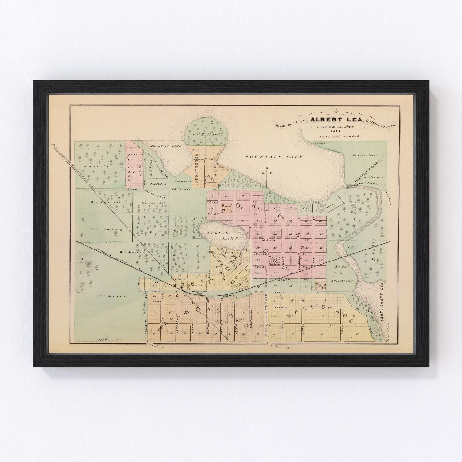 Vintage Map of Albert Lea, Minnesota 1874