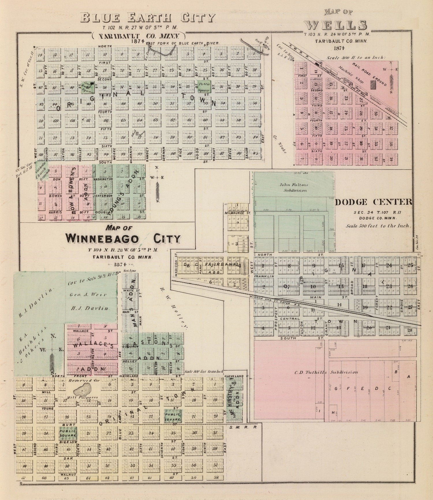 Vintage Map of Blue Earth, Minnesota 1874
