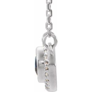 14K White Gold Natural Blue Sapphire & Natural White Sapphire Evil Eye 16" Necklace