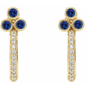 14K Yellow Gold Natural Blue Sapphire & 1/4 CTW Natural Diamond J-Hoop Earrings – image 2
