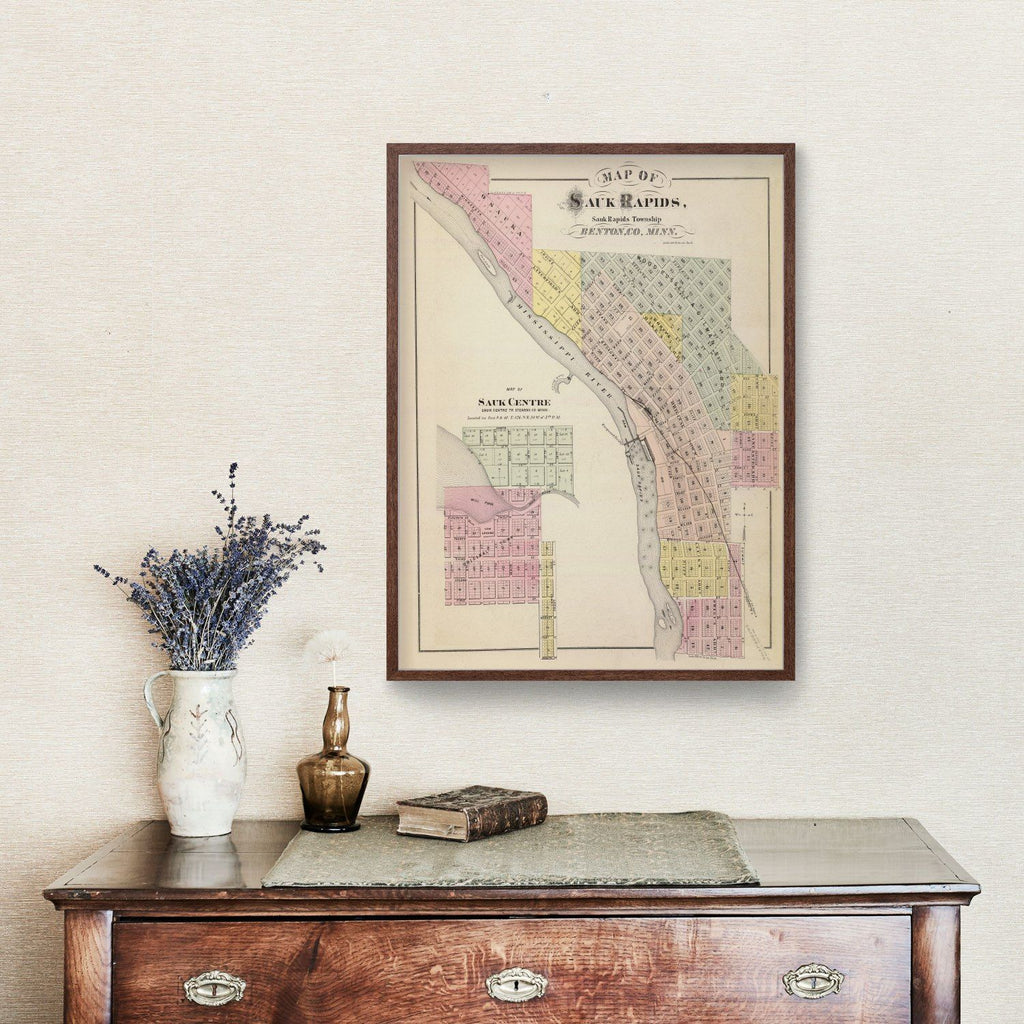 Vintage Map of Sauk Centre, Minnesota 1874