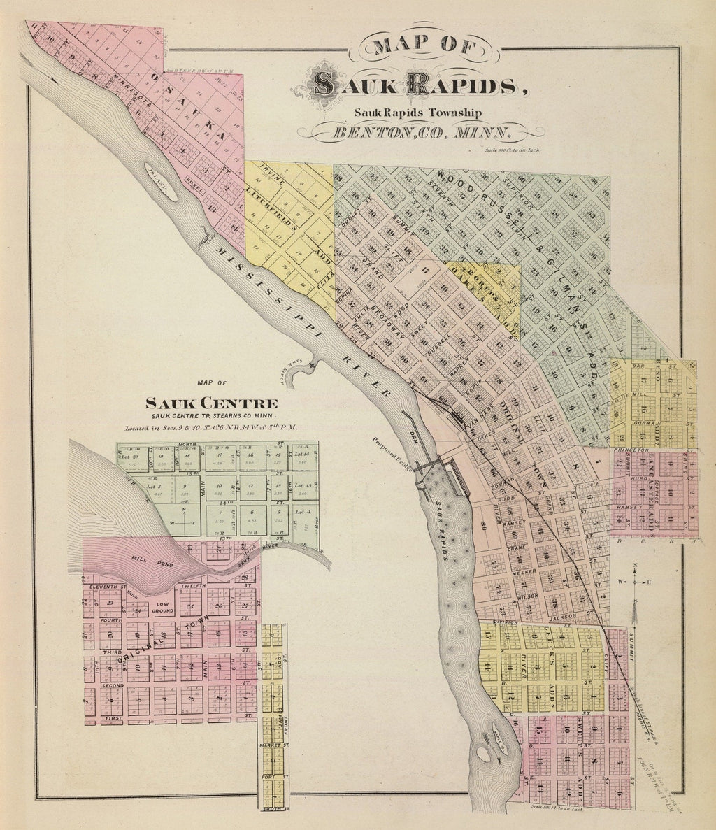 Vintage Map of Sauk Centre, Minnesota 1874