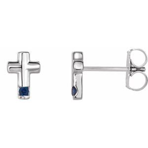 Platinum Natural Blue Sapphire Cross Earrings
