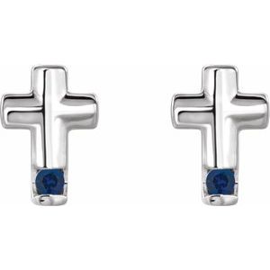 14K White Gold Natural Blue Sapphire Cross Earrings – image 2