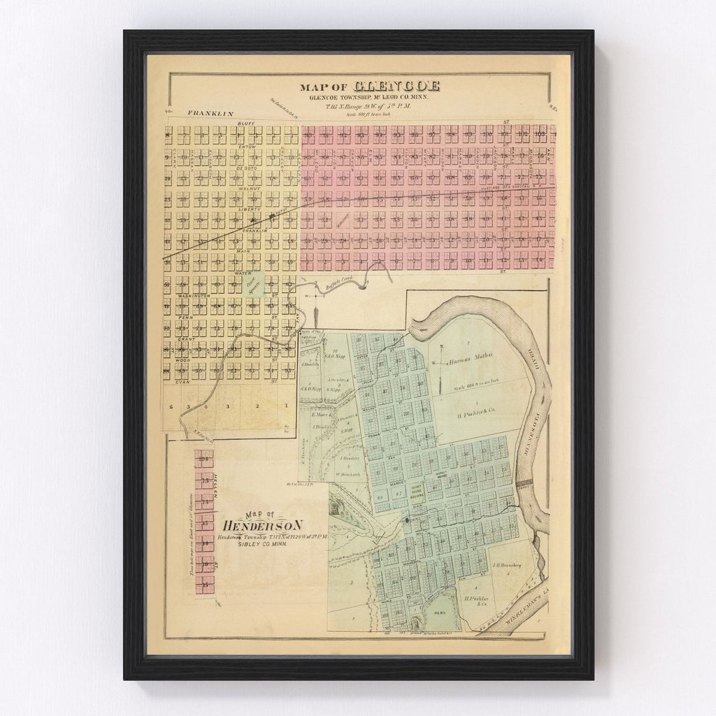 Vintage Map of Glencoe, Minnesota 1874