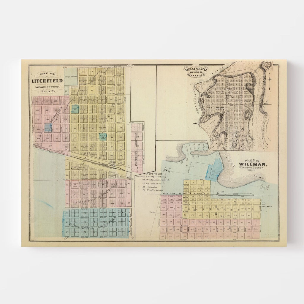 Vintage Map of Litchfield, Minnesota 1874