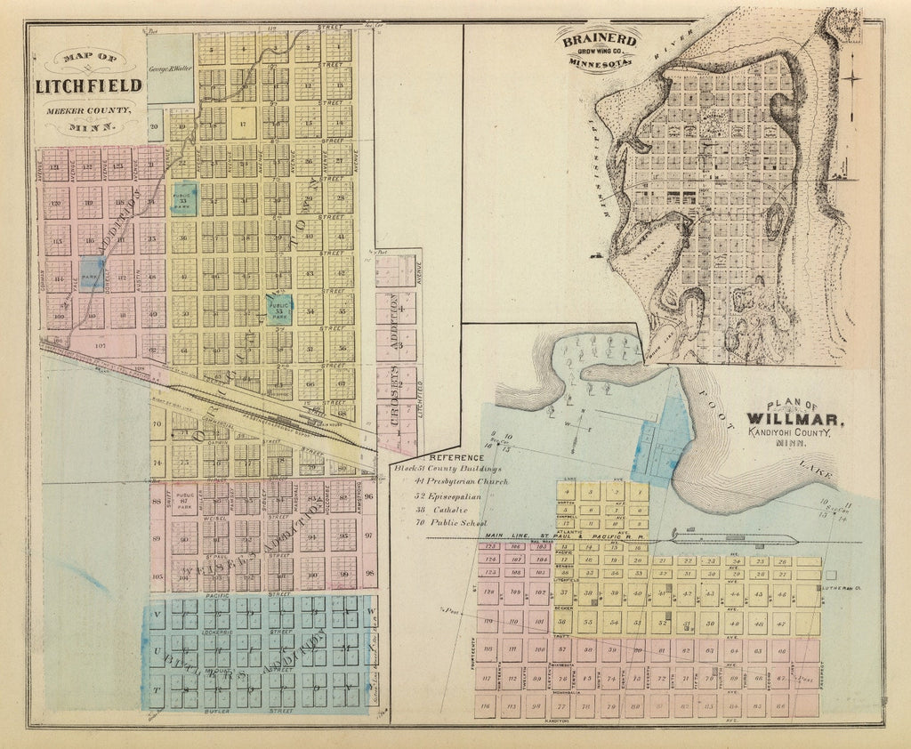 Vintage Map of Litchfield, Minnesota 1874