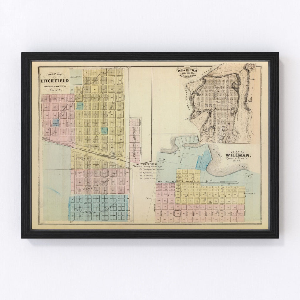 Vintage Map of Litchfield, Minnesota 1874