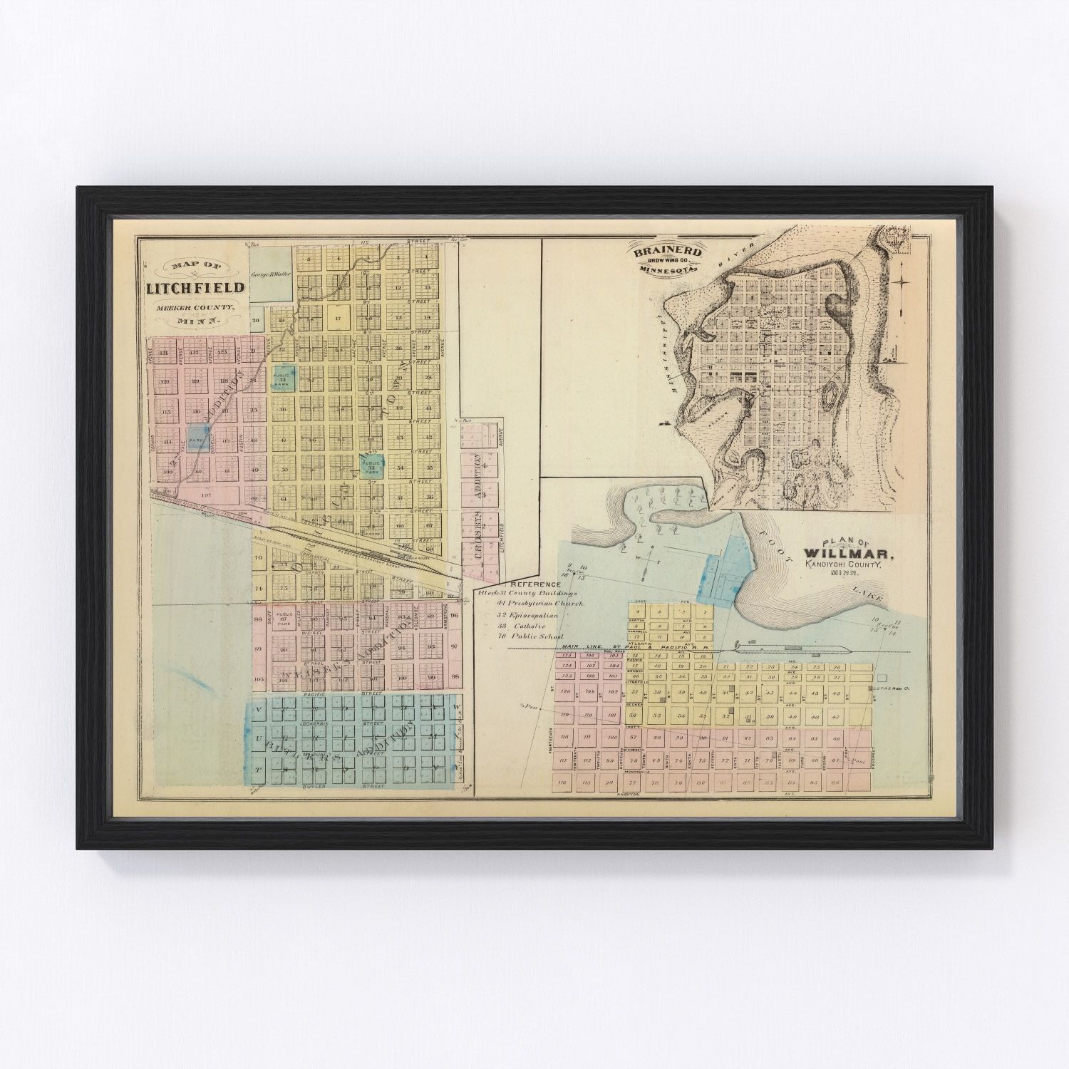 Vintage Map of Litchfield, Minnesota 1874