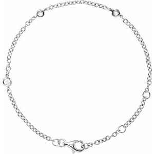 14K White Gold 1/6 CTW Natural Diamond Bezel-Set 3-Station 5 1/2-7" Bracelet – image 3