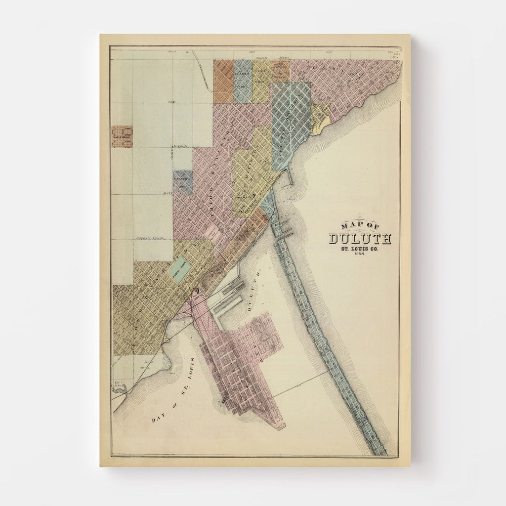 Vintage Map of Duluth, Minnesota 1874