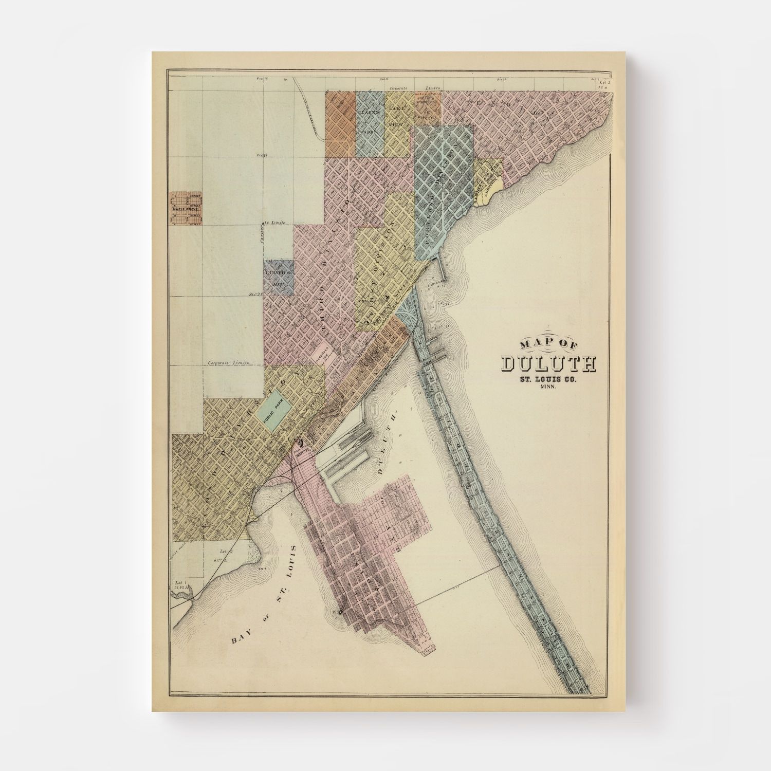 Vintage Map of Duluth, Minnesota 1874