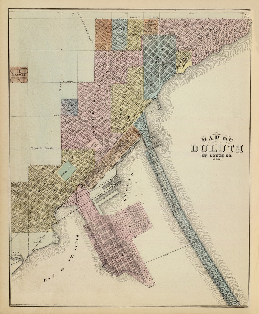Vintage Map of Duluth, Minnesota 1874