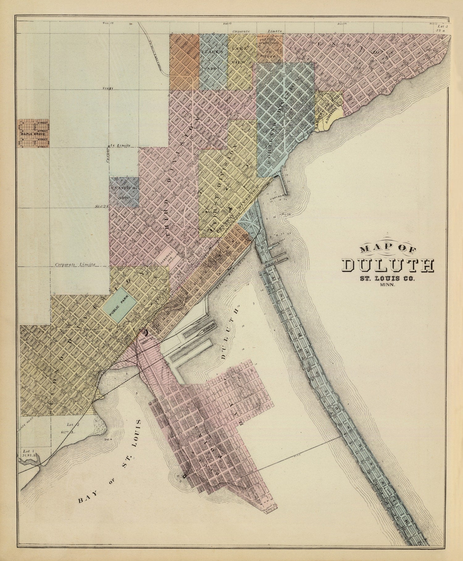 Vintage Map of Duluth, Minnesota 1874