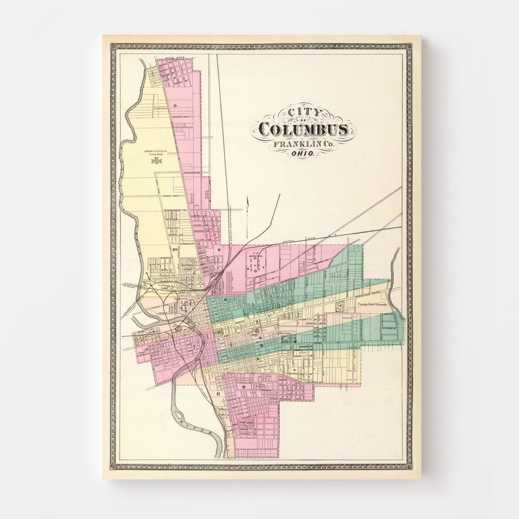 Vintage Map of Columbus, Ohio 1872