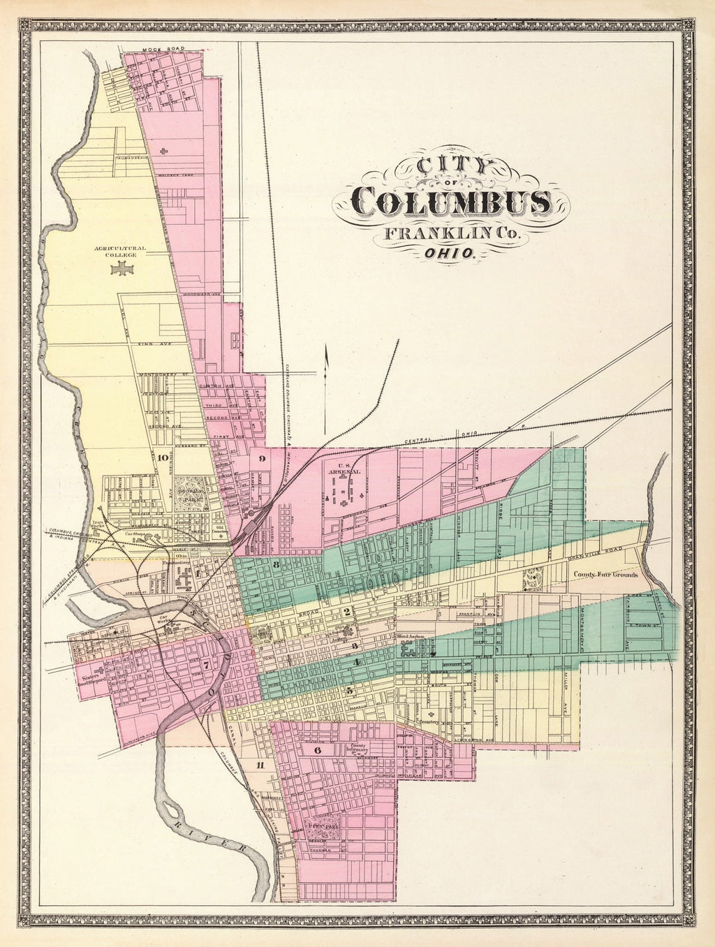 Vintage Map of Columbus, Ohio 1872
